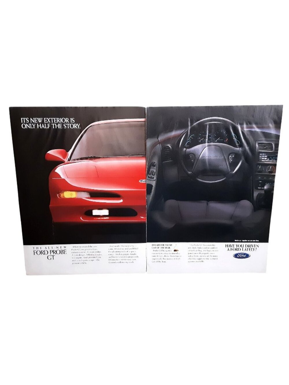 1993 Ford Probe GT 2-Page Vintage Print Ad Motor Trend Car of the Year